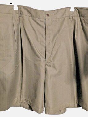 CARIBBEAN JOE Shorts Men's Pleated Front Slash Pocket Casual Chinos Khaki 48